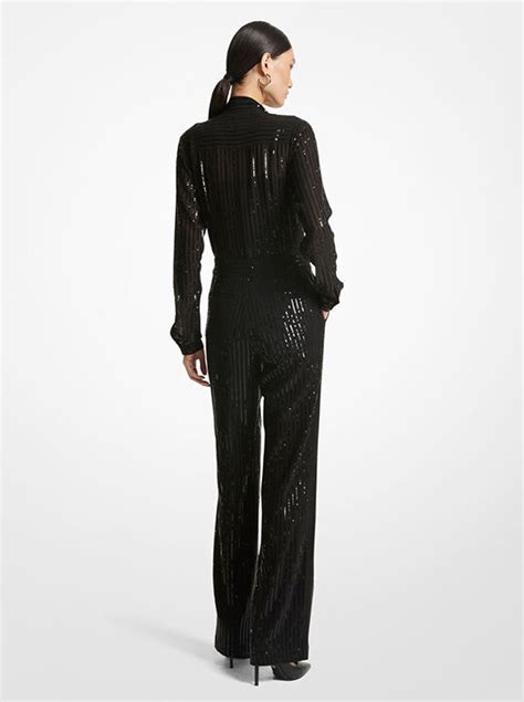 michael michael kors pinstripe sequined georgette jumpsuit|Pinstripe Sequined Georgette Jumpsuit .